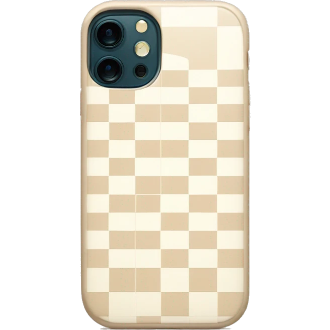 white iPhone 14 with beige checkered case emoji