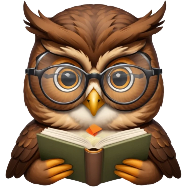 À owl with glasses on reading a book emoji