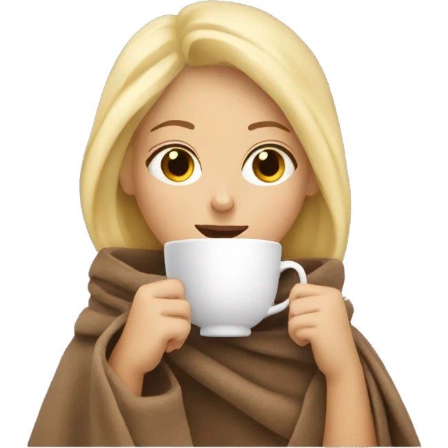 Blonde girl sipping tea wrapped in blanket emoji