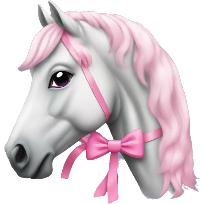 a white greyish horse with a pink bow in his mane emoji