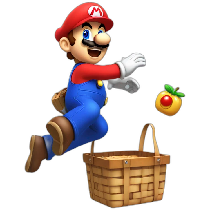 mario bouncing off a picnic basket with +XP emoji