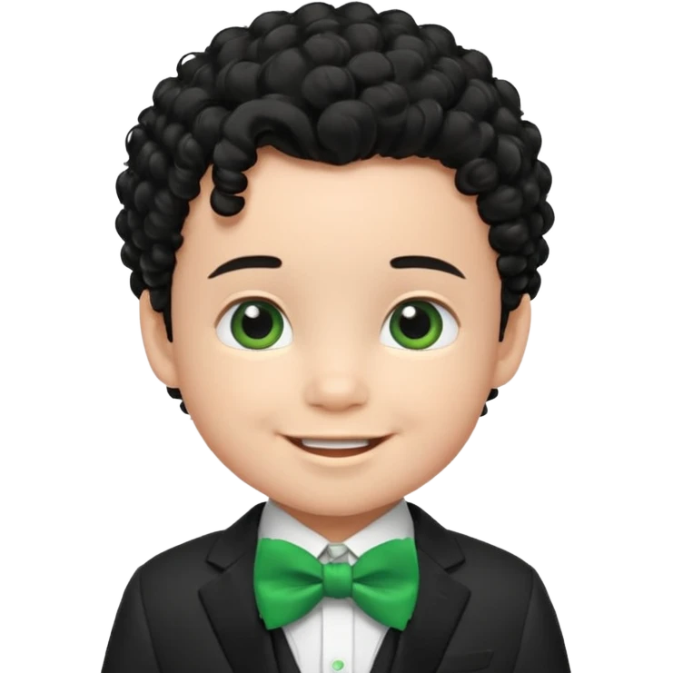 baby boy curly black hair in suit, with green bow emoji