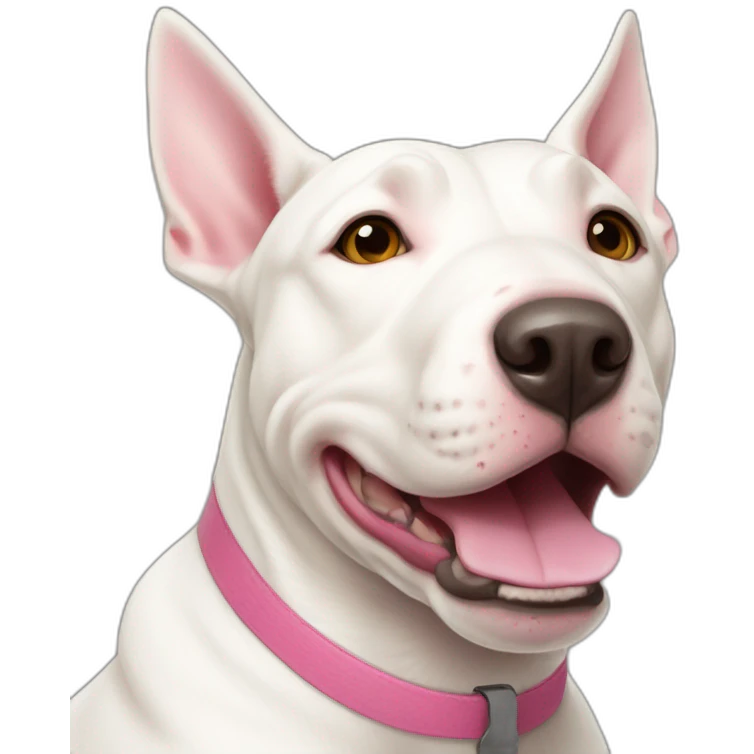 White bull terrier cross with light tan patch and pink nose emoji