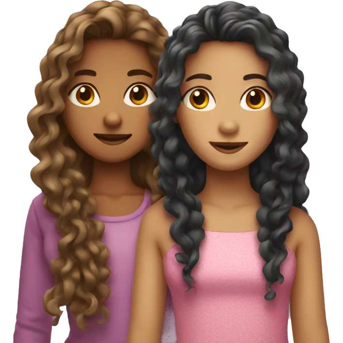 Two girls with long hair, one is straight and the other is curly emoji