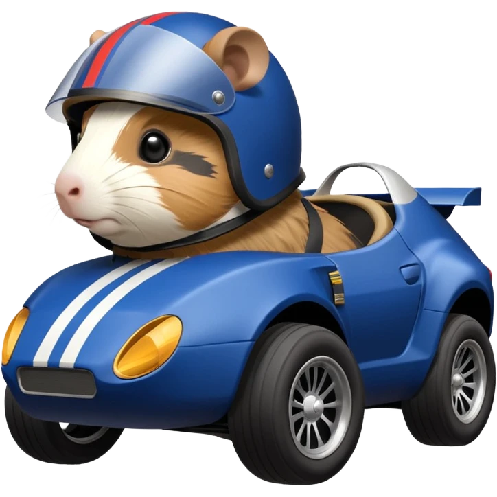 Side view of Midnight blue Local Motors Rally Fighter driven by a Guinea pig  emoji