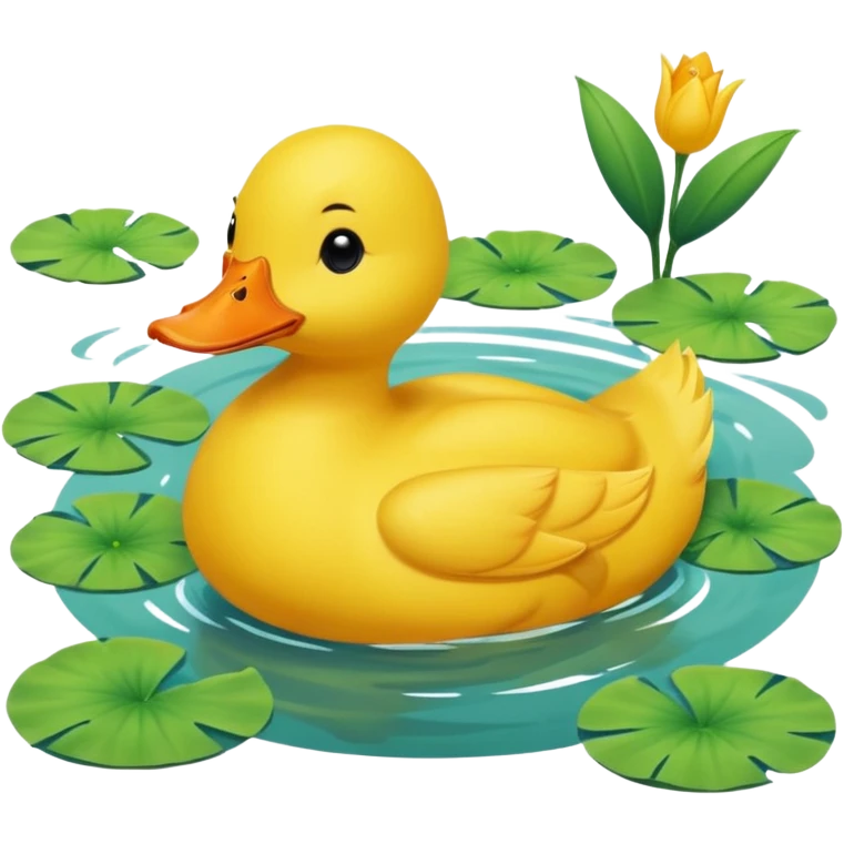 A yellow duck in a lake surrounded by nature
 emoji