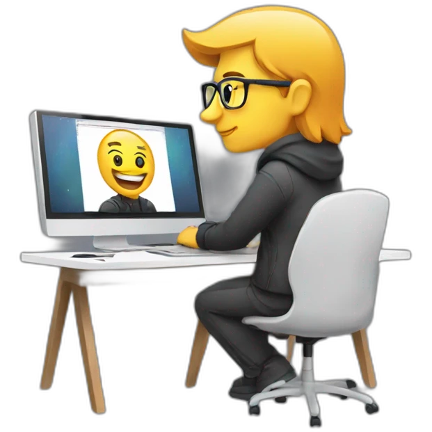 designer at the computer making a design project emoji