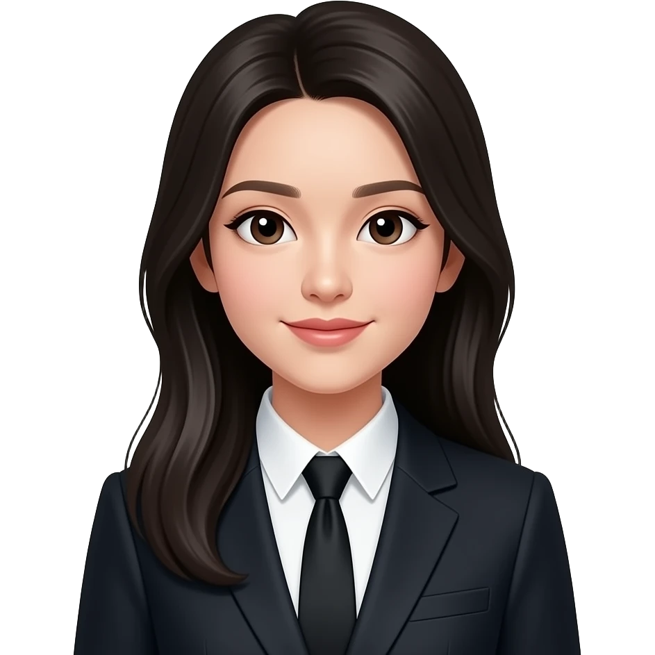 long black haired asian woman with black tie and blazer emoji