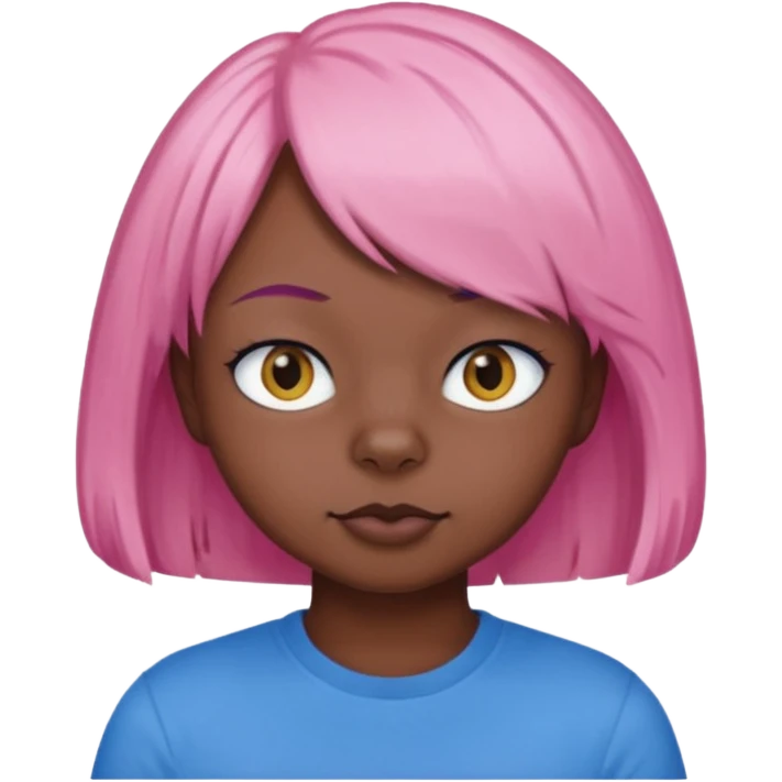 Black cat wearing a short pink hair wig, blue T-shirt emoji