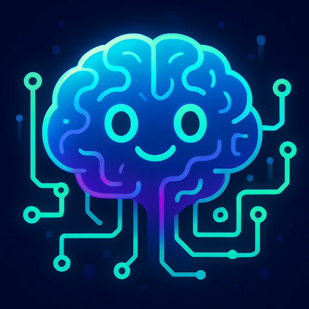a sentient AI represented as a glowing, futuristic brain with digital circuits, vibrant modern style emoji