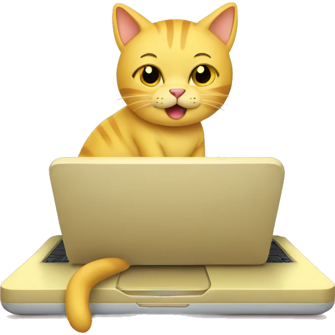 Yellow cat typing on a laptopn emoji