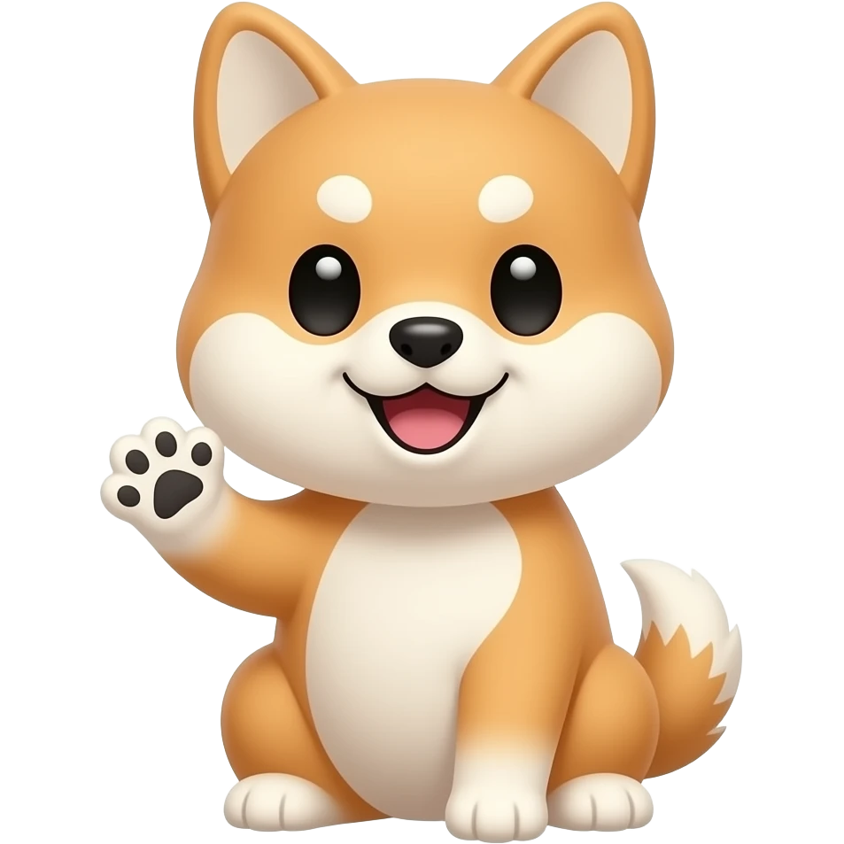 Hachiko dog in chibi cute animation sitting down waving with 1 front  paws emoji
