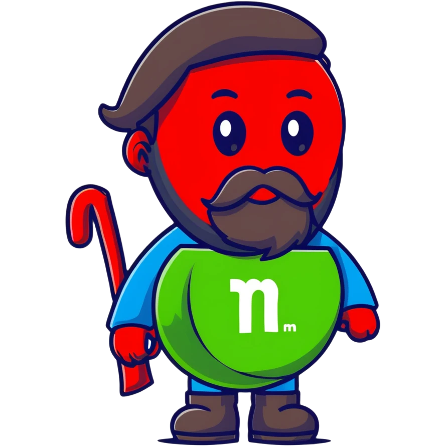 green m&m candy character with a black beard emoji