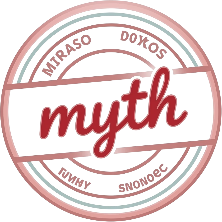 minimalistic line art stamp with the word ‘myth’ in red sticker, elegant thin strokes, pastel tones, clean vector design, no background, modern aesthetic, 8k emoji