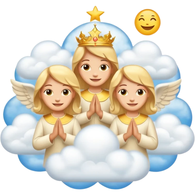 heaven with clouds, golden palaces, and smiling angels floating around in emoji style emoji