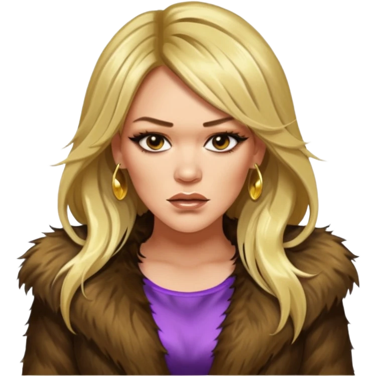 Cinematic Realistic Ultra HD - very Angry, Glamor Plunge Hilary Duff Extreme Long Long Hairstyle in Shaggy Fur Coat with Gold Flash emoji