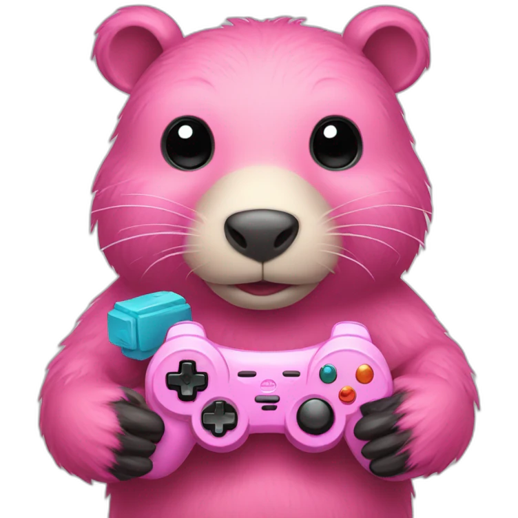 Pink beaver playing video games emoji