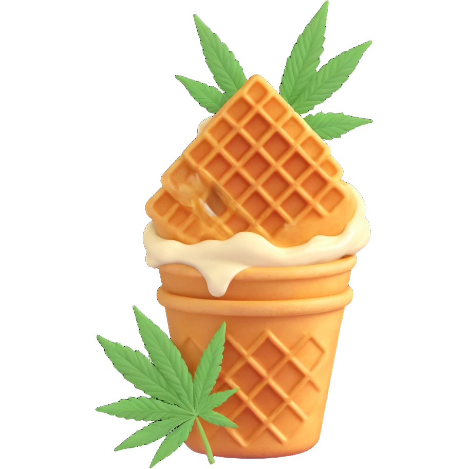 gelato in a waffle cup with cannabis leaf emoji