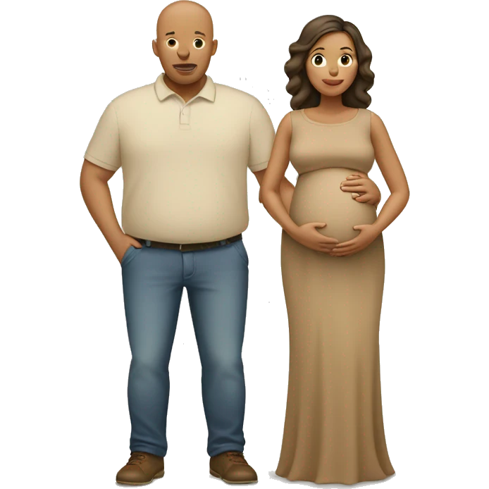 pregnant couple, bald caramel skin man, beige tan pregnant woman emoji