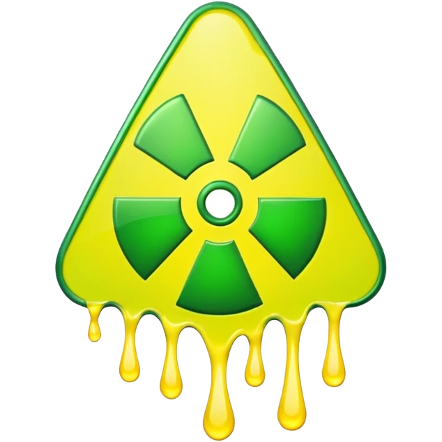 radioactive hazard symbol stylized to look like it is melting. The symbol is bright neon green and toxic yellow, with smooth dripping edges like liquid. emoji