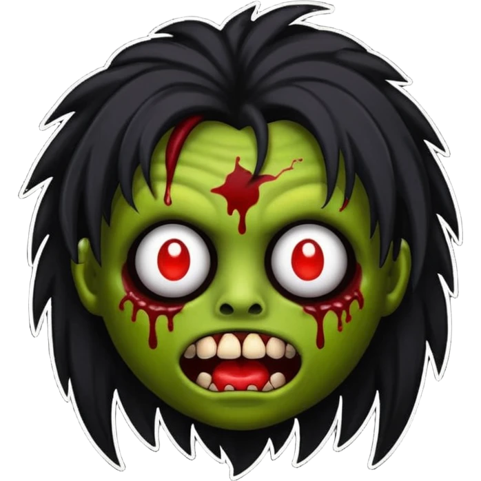 emoji de zumbi garota com franja piercing no nariz e sangue com o fundo preto cabelo grande e preto emoji