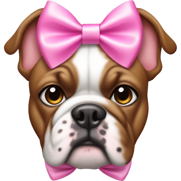 brown and white Bulldog wearing a pink bow emoji