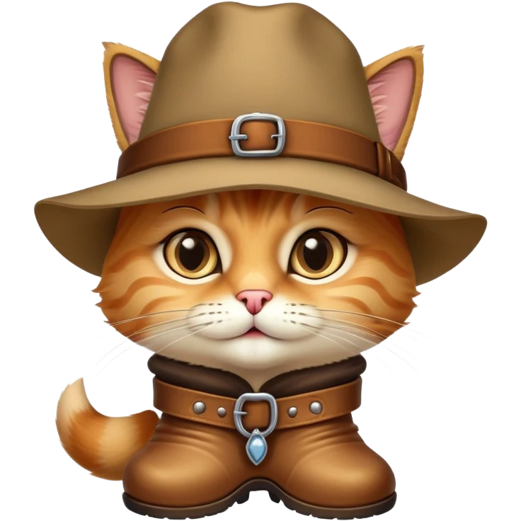 classic Puss in Boots with iconic hat, boots, confident expression emoji