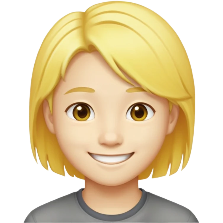 nam 20 tuổi, da vàng, mặt hơi tròn, tóc side part màu vàng, mặt cười tươi vui vẻ emoji