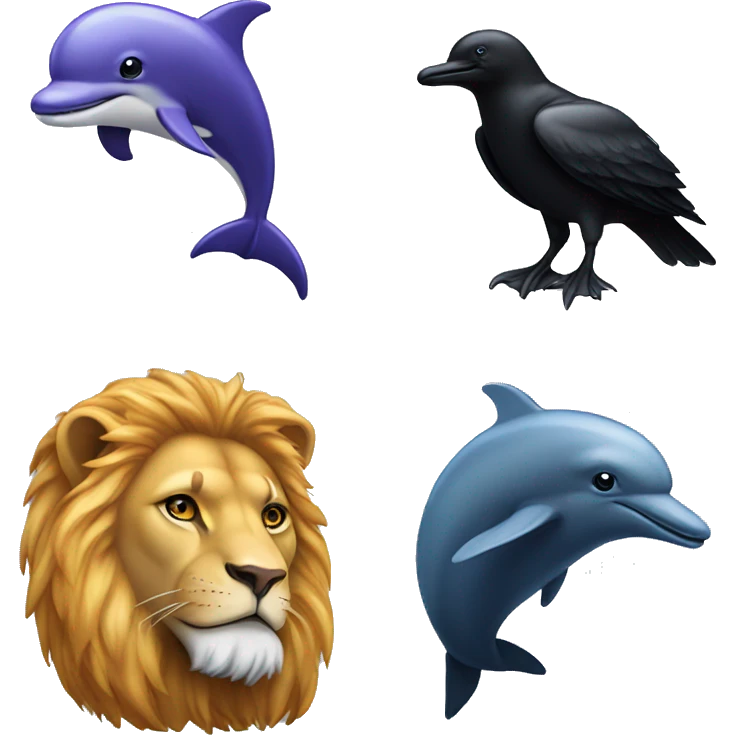 Dolphin, lion, raven emoji emoji