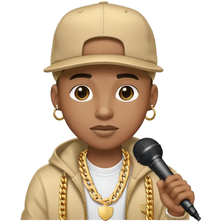 cool rapper character with microphone, gold chain, and cap emoji