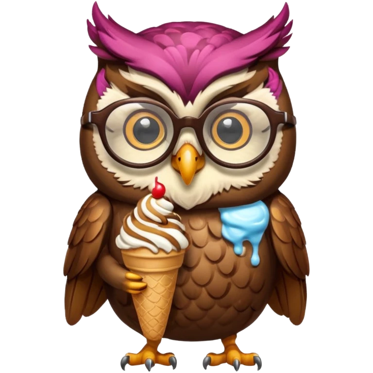 owl wearing glasses eating ice cream emoji