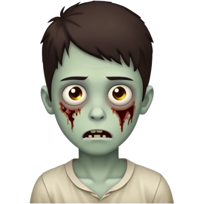 Boy zombie with dark brown hair going over forehead emoji