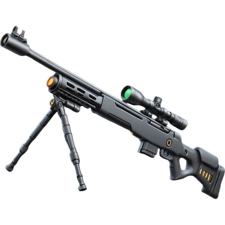 sleek futuristic sniper rifle, extremely long barrel, missile elements, high-tech attachments emoji