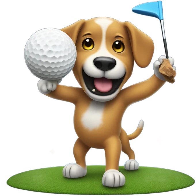 Dog eating a peanut butter sandwich while hitting a golf ball off the moon emoji