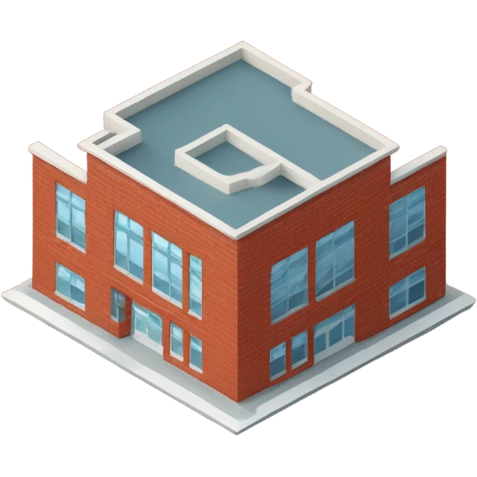 isometric, red brick, medical center emoji