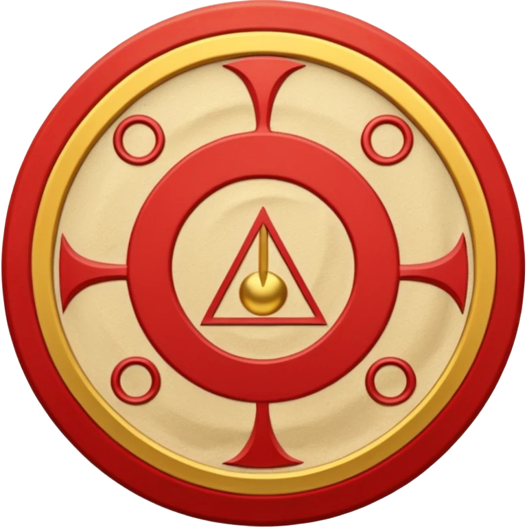 a circular casting sigil inspired by the wizard101 balance school using base color sand and trim color red. A golden scale in the middle as a the main focus  emoji