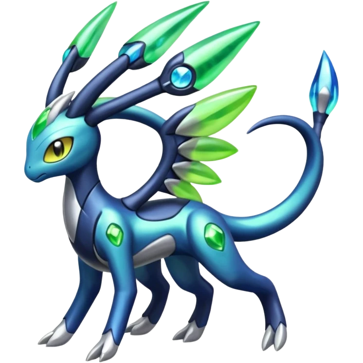 Colorful iridescent futuristic shiny Meloetta-Zygarde-Cresselia-Palkia-Dialga-Electrike-Manectric-Fakémon-fusion, full body emoji