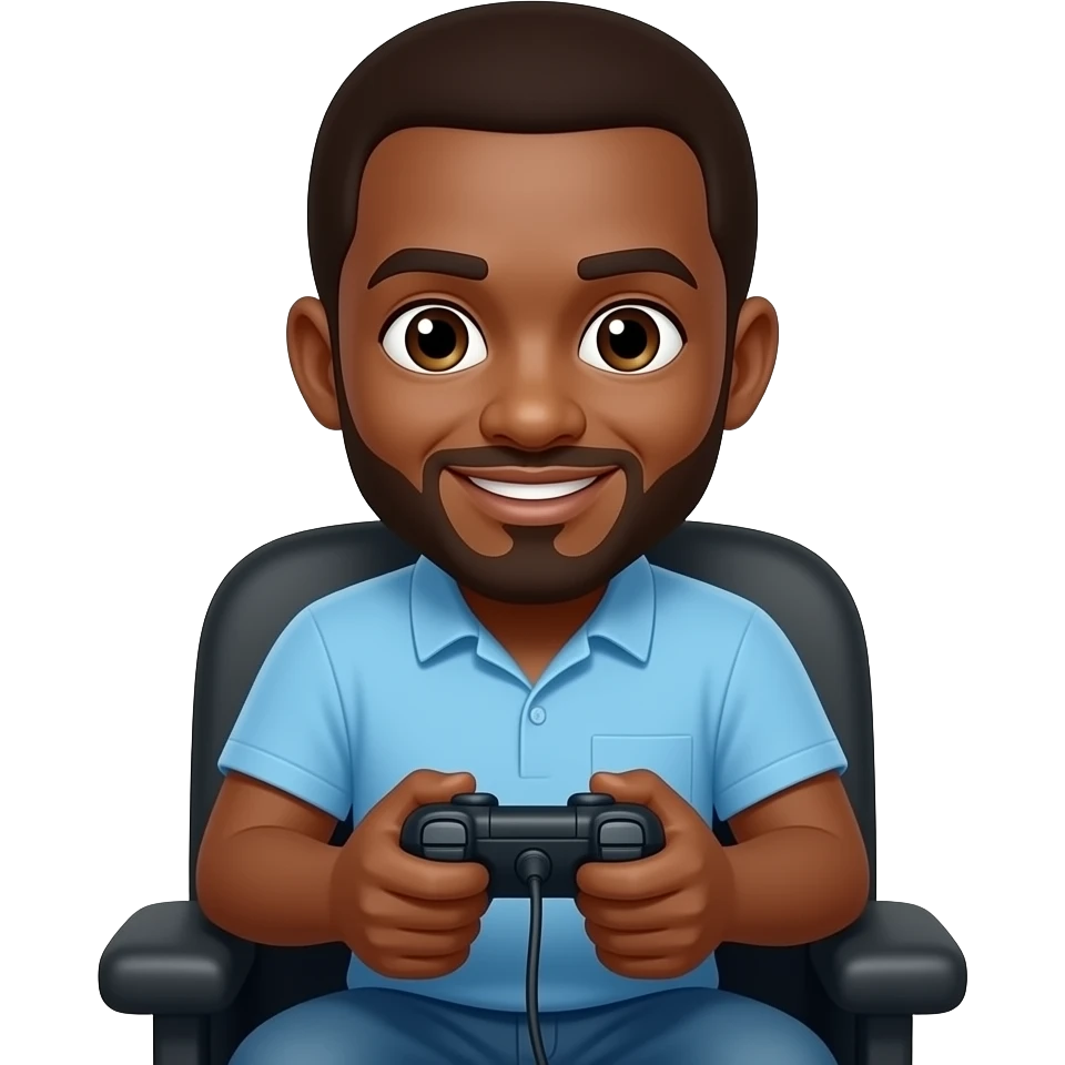 Brown man sittng playing video game emoji