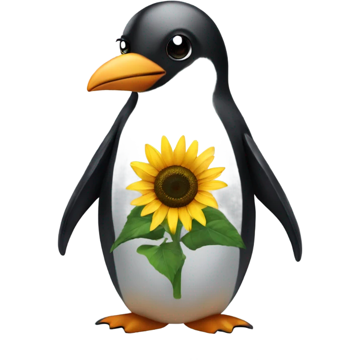 Penguin with a sunflower  emoji