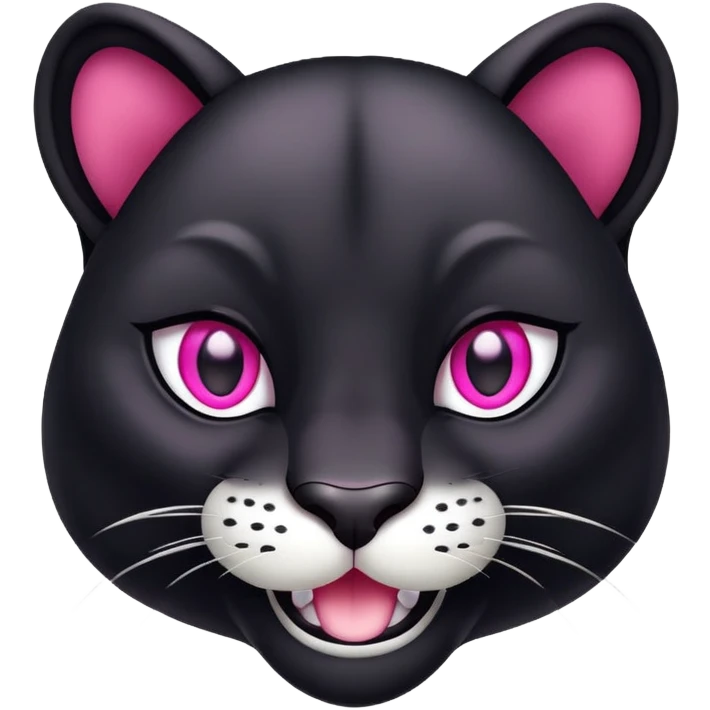 A phanter face, color black, smiling, pink eyes, blinking one eye emoji