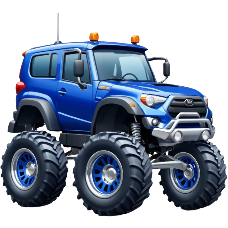 Silver Chrome Tractor tires on monster glossy dark blue body 2025 Toyota 86 off-road rally car  emoji