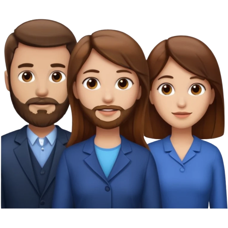 Two woman with brown hair standing next to a man with brown hair  emoji
