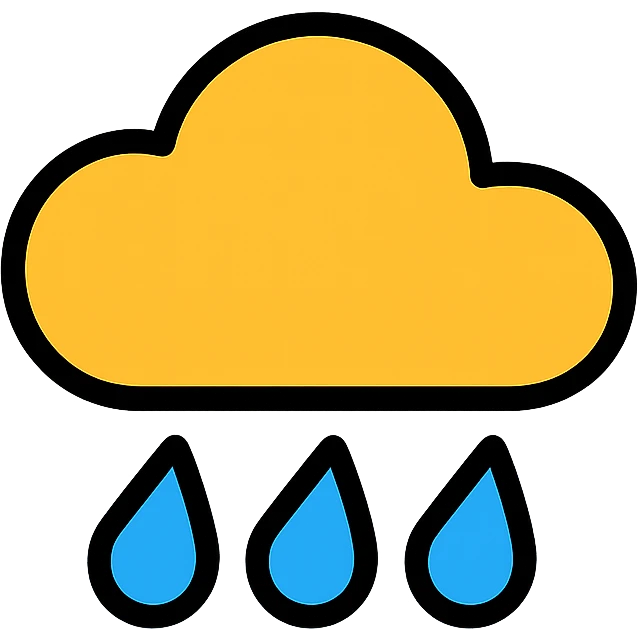 rain icon, lineal color style, with blue raindrops and a cloud emoji