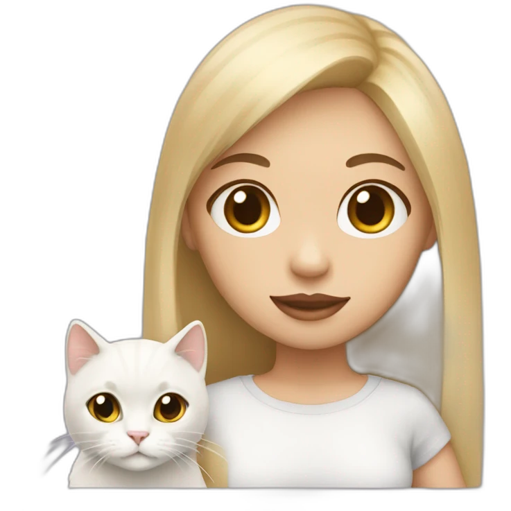 light skin Girl with blond hair and bangs with white cat emoji