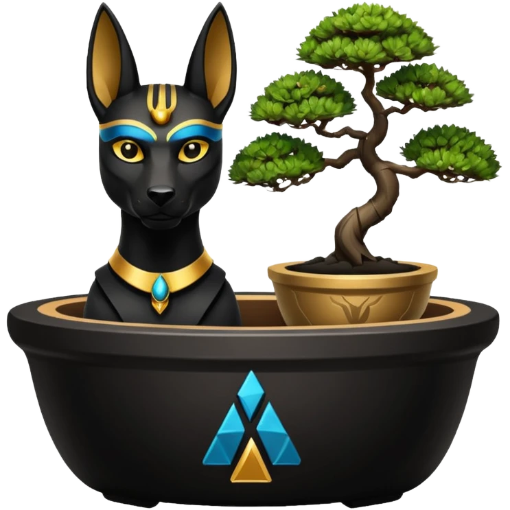  black fur Anubis branded  cracked bonsai pot  emoji