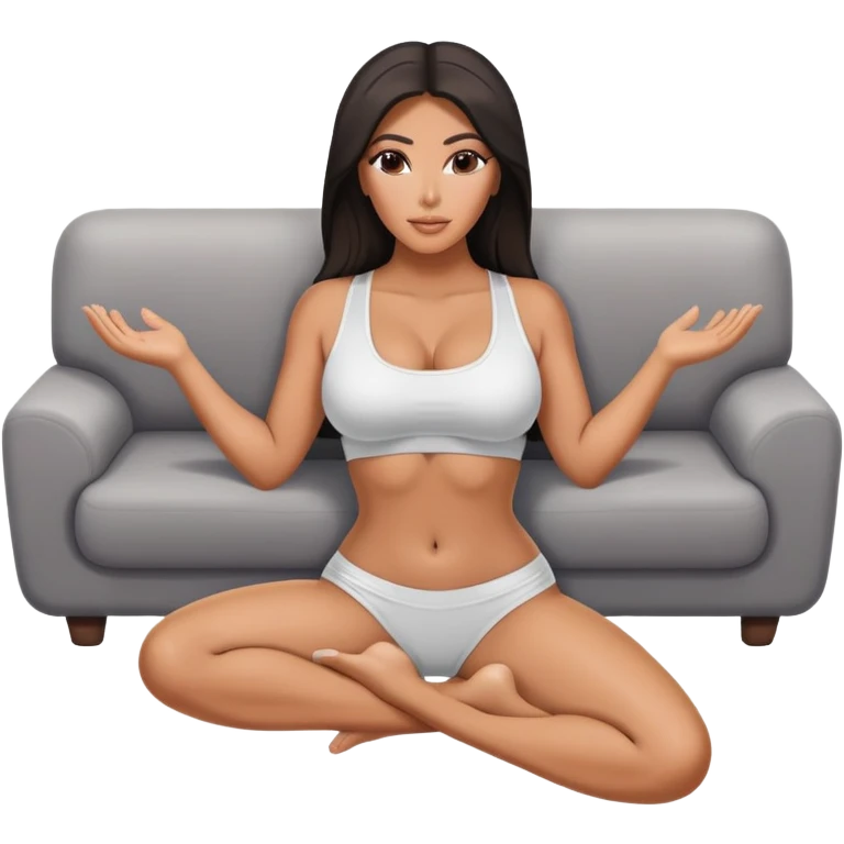 hypereal fullbody kim kardashian in undies lying on couch comfy yoga pose emoji