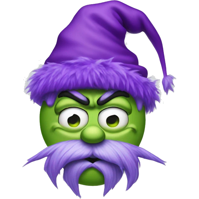 Purple Grinch shivering and freezing (icesicles hanging down from nose, hat) looking sad emoji