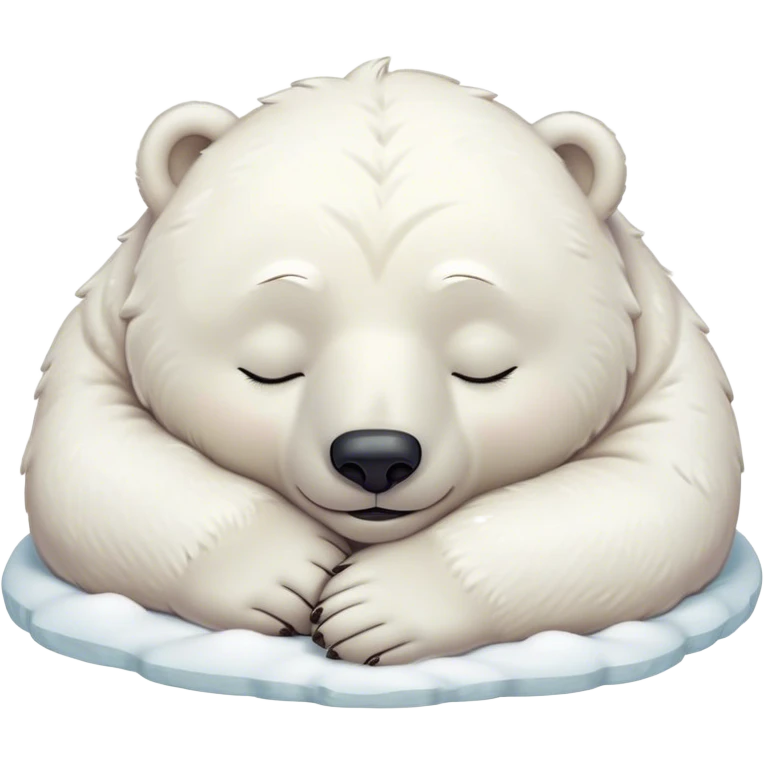 Meme-Worthy cute Sleeping Polar Bear Portrait Emoji, Head resting peacefully with a contented smile, showcasing a luxuriously soft snowy coat and eyes closed in serene slumber, Simplified yet hilariously adorable features, highly detailed, glowing with a soft, drowsy polar light, high shine, relaxed and utterly lovable, stylized with an air of playful laziness, bright and heartwarming, soft glowing outline, capturing the essence of a sleeping polar guardian that feels destined to become the next viral sensation of adorable rest! emoji