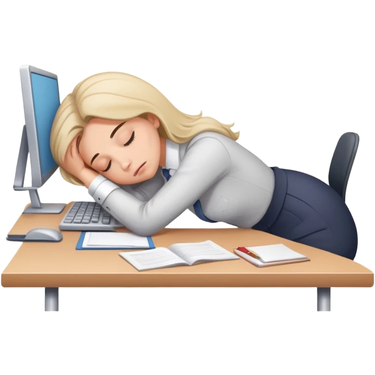 Exhausted office worker woman napping at desk emoji