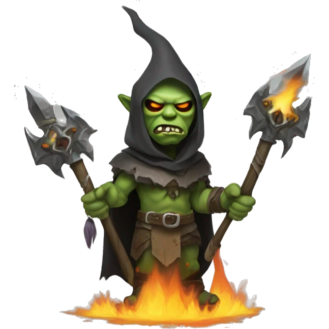 Orc weapon spirit with ghostly weapons, cloak with burning eyes, Halloween theme, emoji emoji